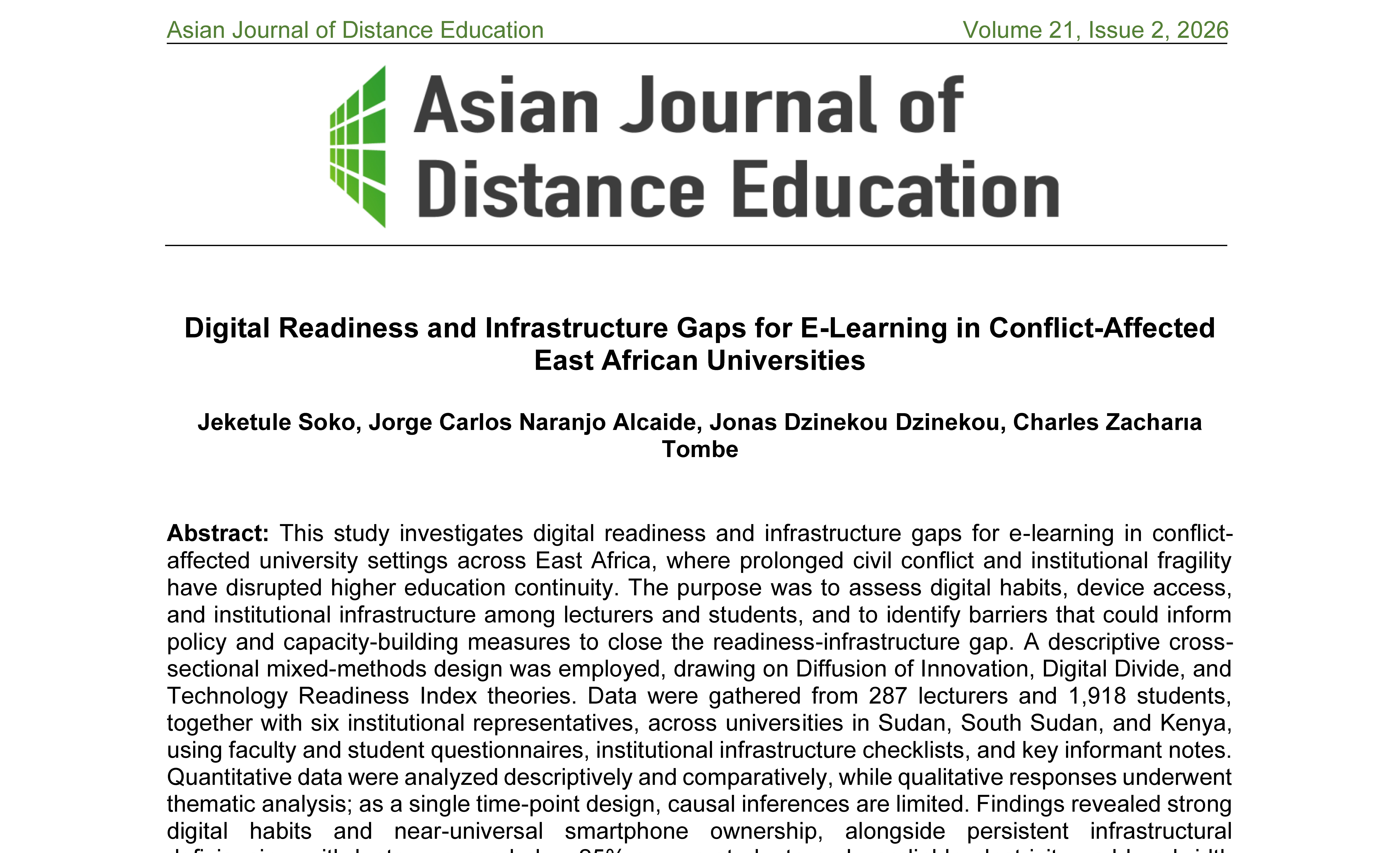 EAGLE Research Published in the Asian Journal of Distance Education